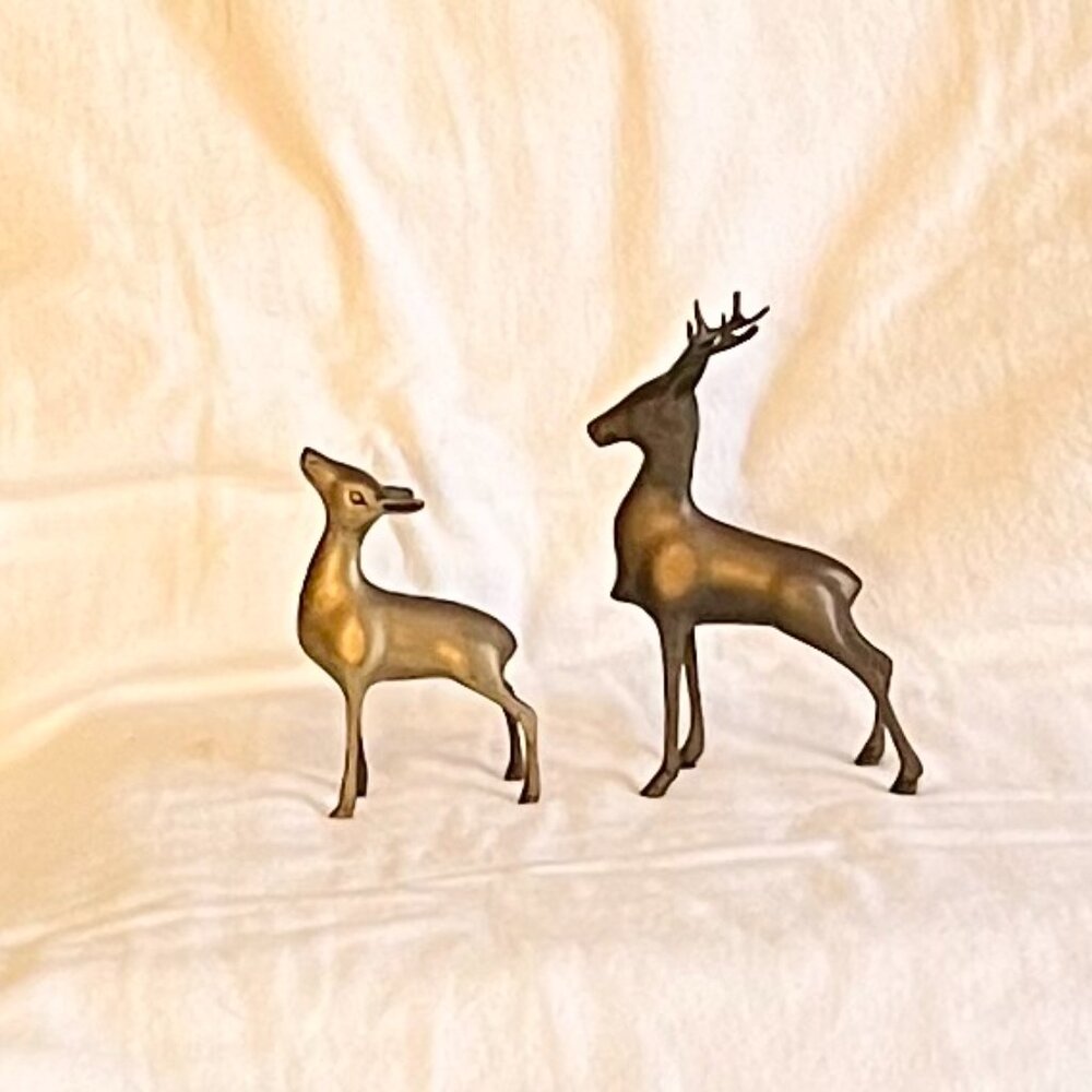 Vintage Estate Solid Brass Deer Figures